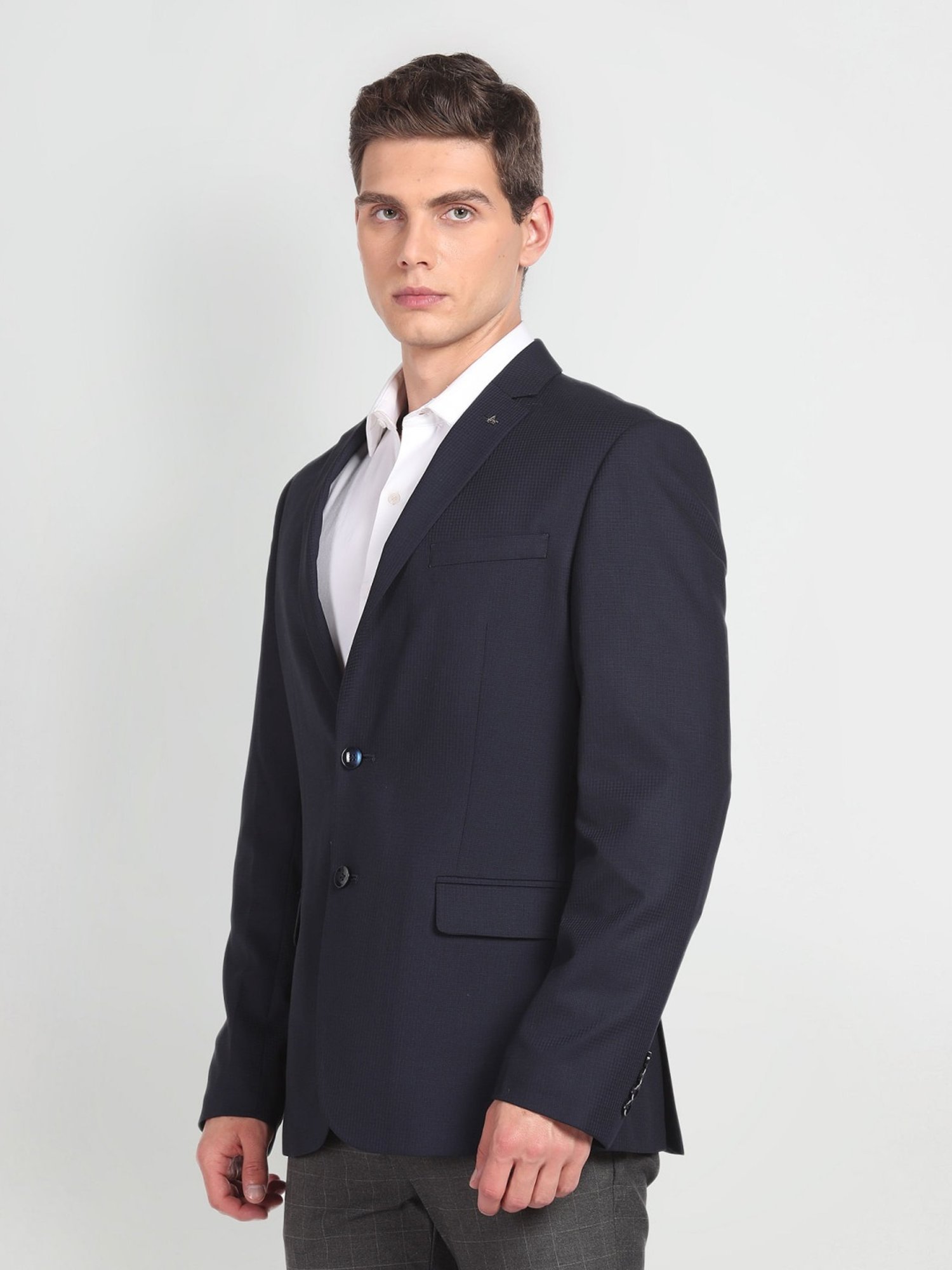Arrow Blue Regular Fit Self Pattern Blazer