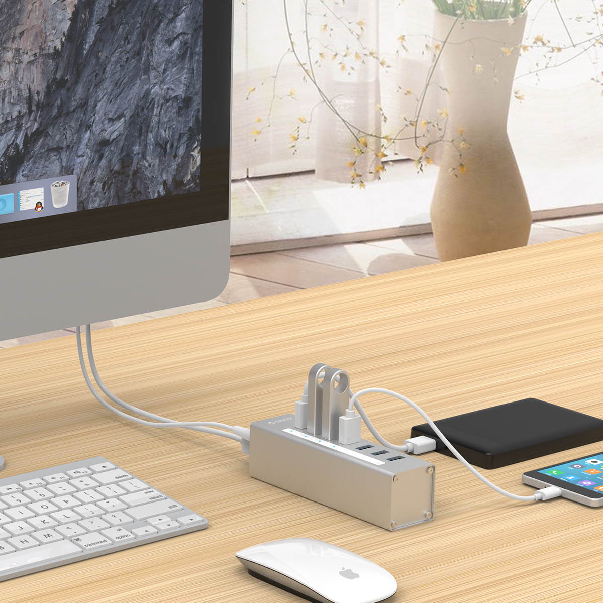 ORICO Aluminum 7 Ports USB 3.0 HUB with 3.3Ft. USB 3.0 Date Cable and 12V/2.5A Power Supply for Macbook,PC,Laptops (HUB is not a Charger,Data transfer Only)- Black (A3H7-V1-US)