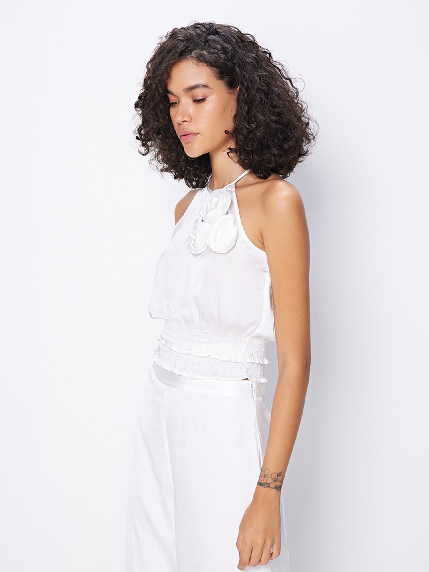 Cover Story White Regular Fit Crop Top