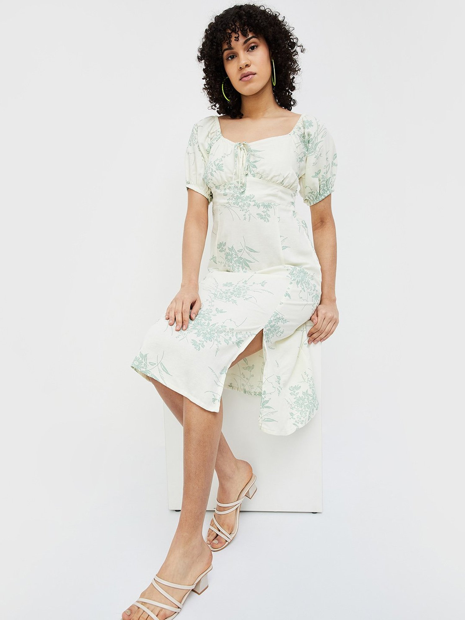 Ginger by Lifestyle Off White Floral Print Midi Dress