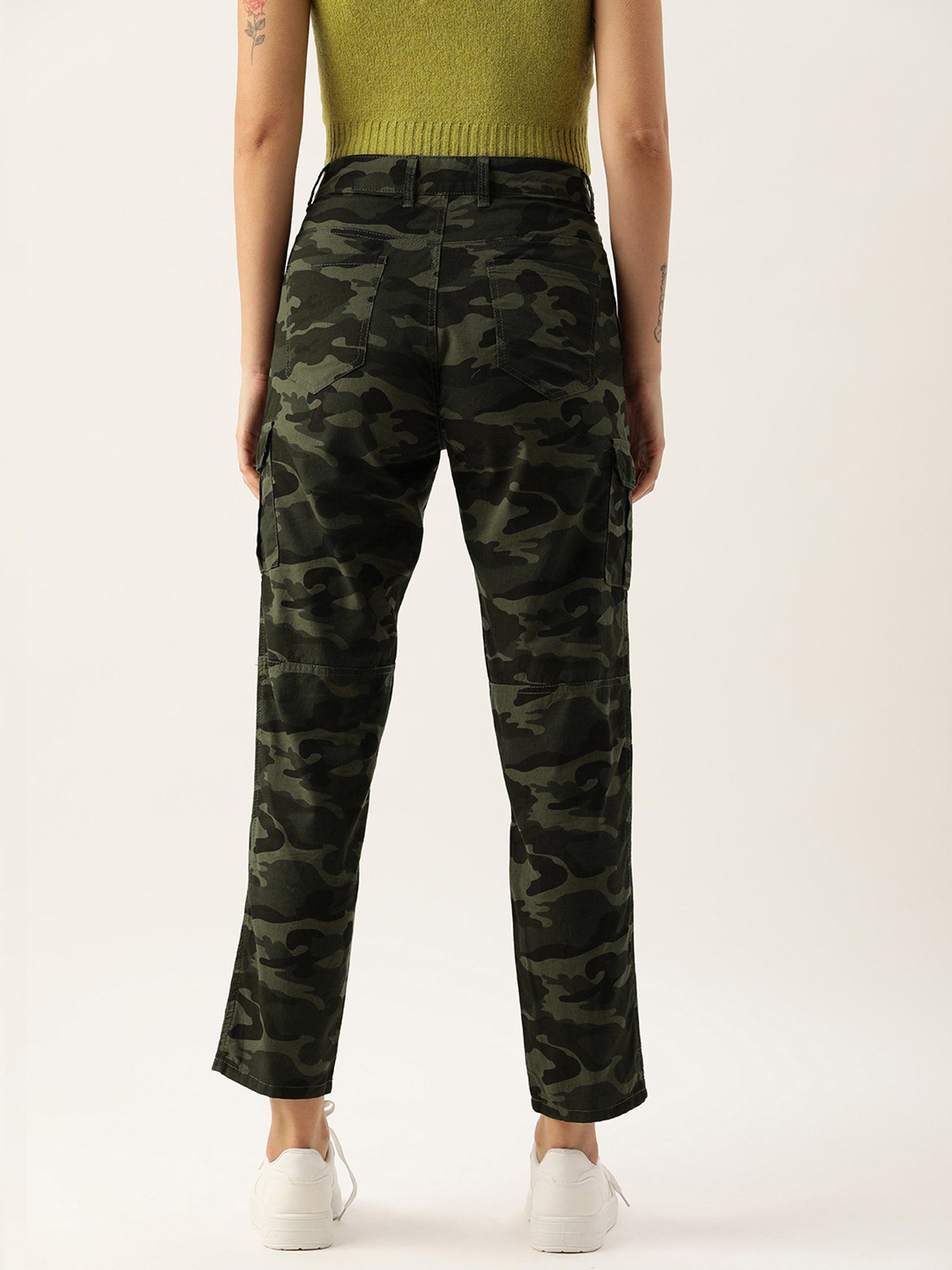 IVOC Olive Cotton Camo Print Slim Fit Mid Rise Cargo Pants