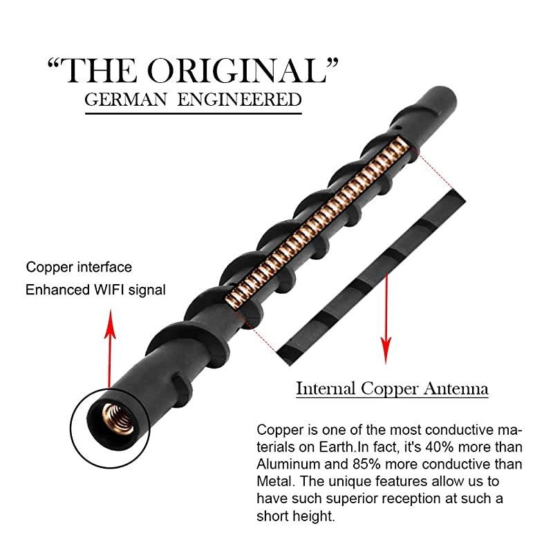 6 3/4 Inch Copper Antenna Compatible with Jeep Wrangler JK JKU JL JLU Rubicon Sahara 2007-2020 | Car Wash Proof Short Rubber Antenna Replacement | Designed for Optimized AM/FM Radio Reception