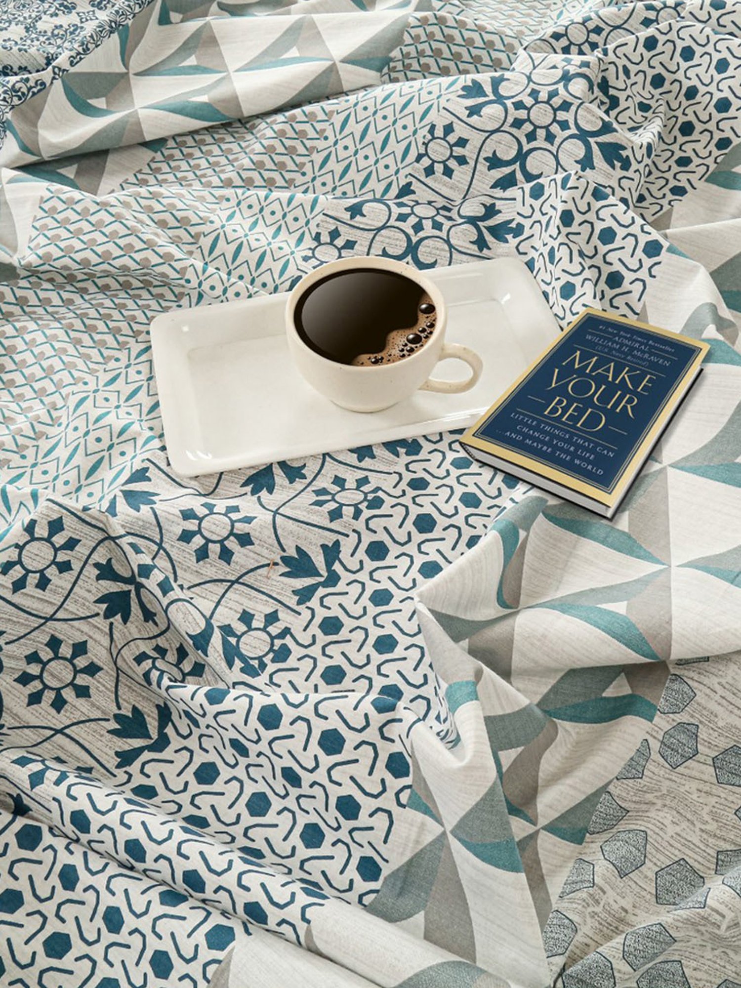 Swayam Abstract Blue & Grey 200 TC Cotton Double Bedding set