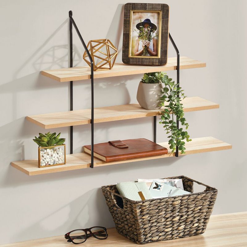 mDesign Wide Metal Wall Mount Storage Organizer Display Shelf - Black/Wood