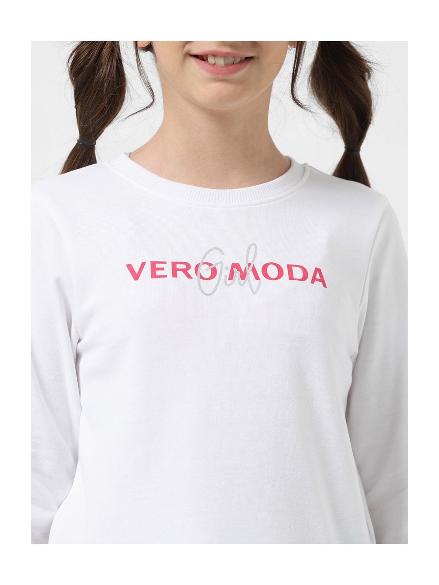VERO MODA GIRL White Printed Full Sleeves Sweatshirt