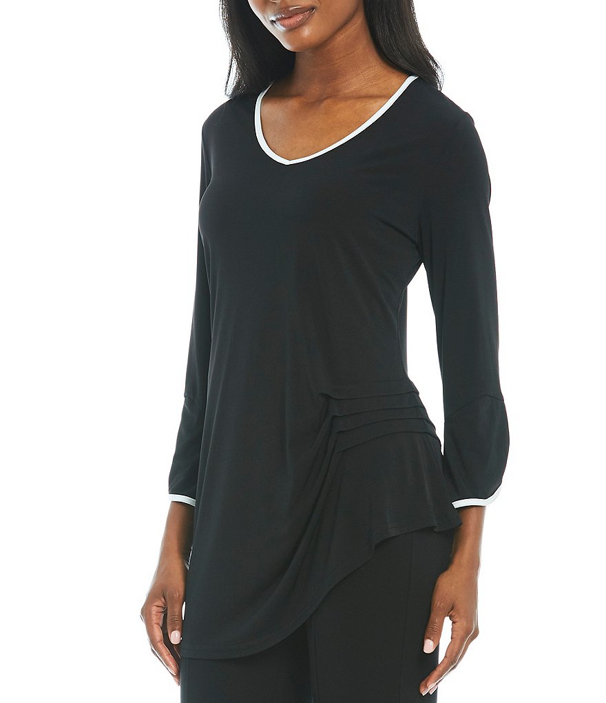 Calessa Piped Matte Jersey Split Cuff Bell Sleeve Tunic