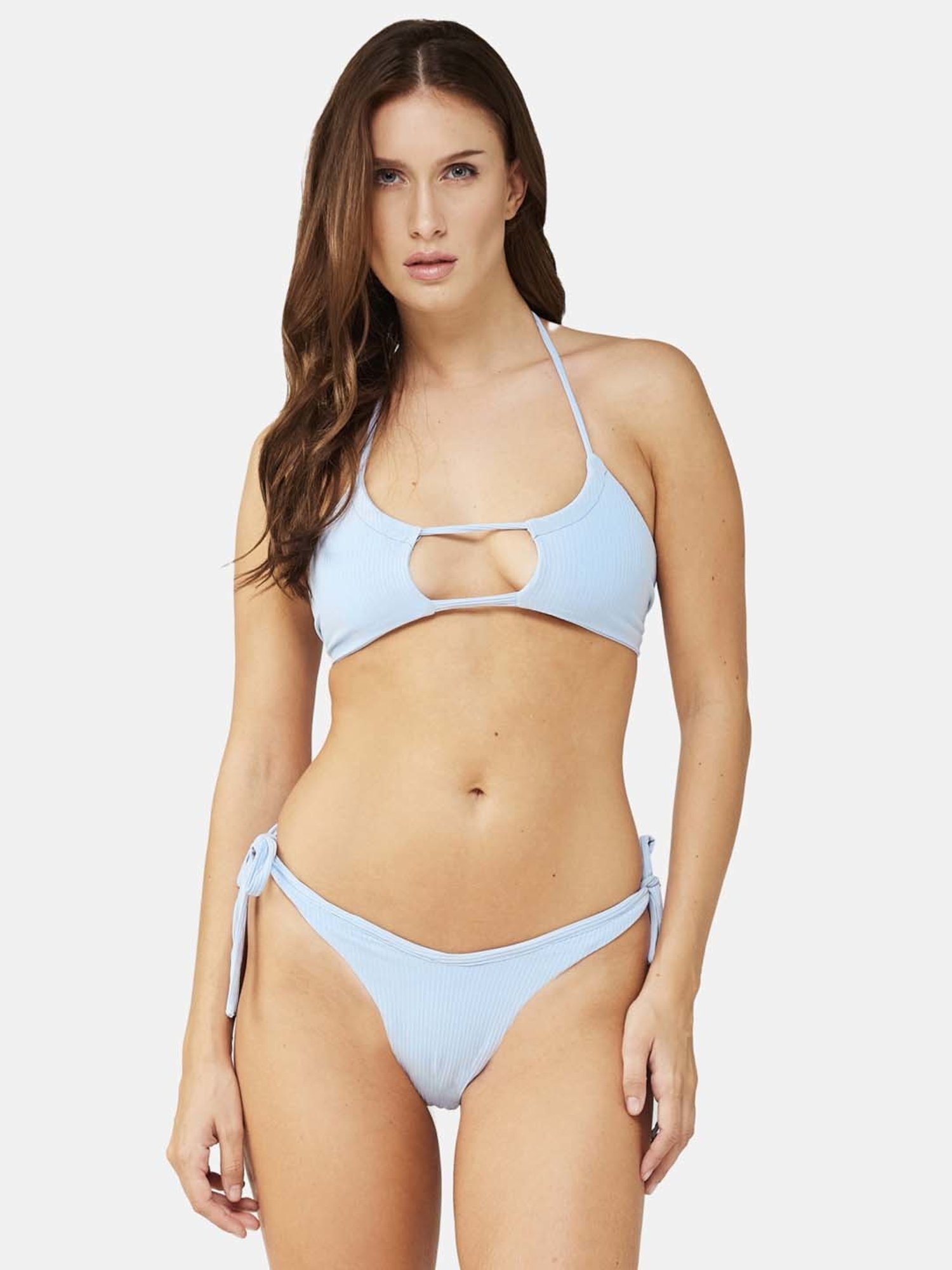 Secrets By ZeroKaata Black & Blue Plain Swimwear Bra Panty Set - Pack Of 2