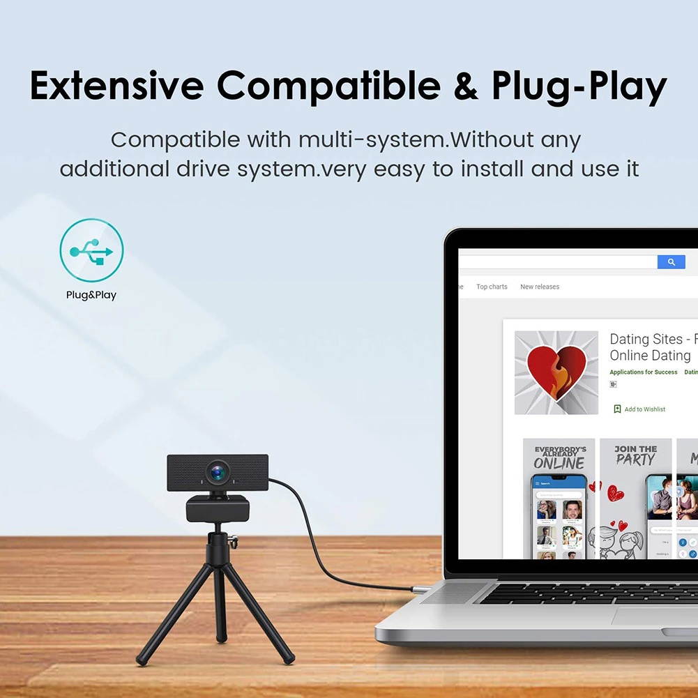 Portable 1080P FHD USB Webcam Video Recording Live Streaming Web Camera with Microphone for Computer PC