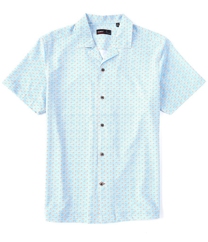 Quieti Non-Iron Mini Oranges Print Performance Stretch Short-Sleeve Woven Camp Shirt