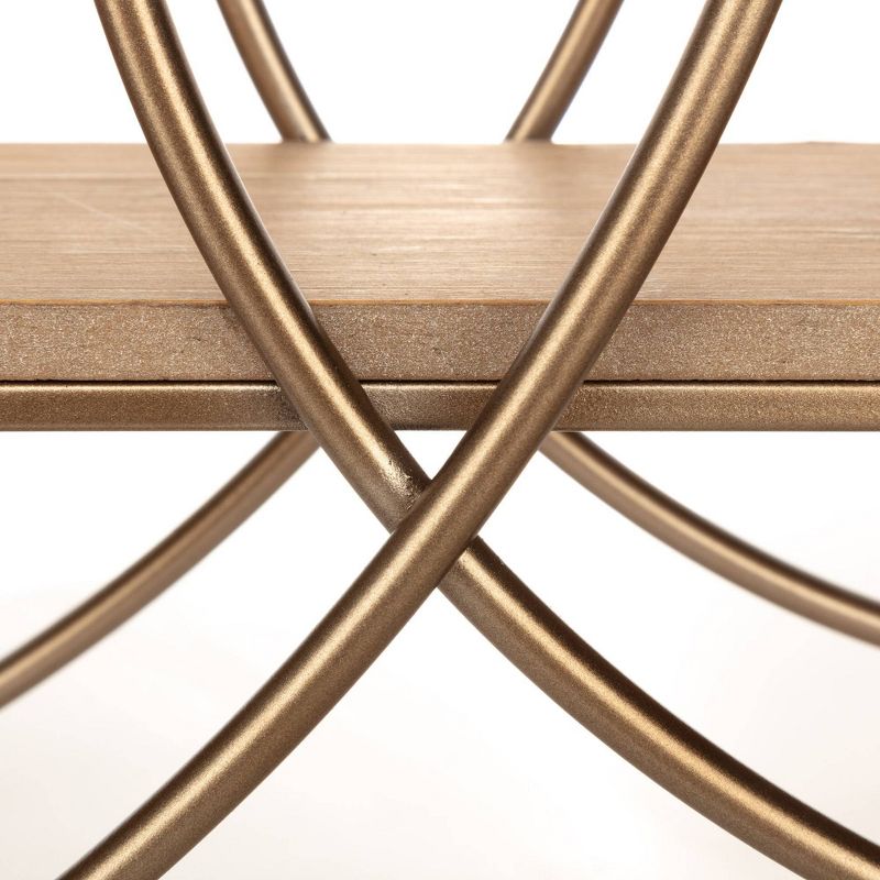 2 Tier Round Wall Shelf Rustic Wood and Decorative Unit Gold - Gallery Solutions