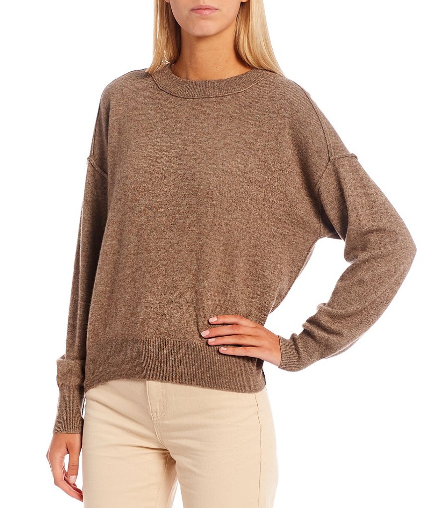 Every Long Drop Shoulder Sleeve Banded Crew Neck Sweater