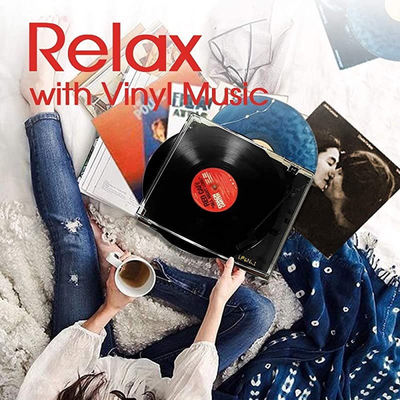 Bluetooth Vinyl Record Player Bundle with a Record Storage Case 3 Speed Turntable with Stereo Speakers Dark Brown