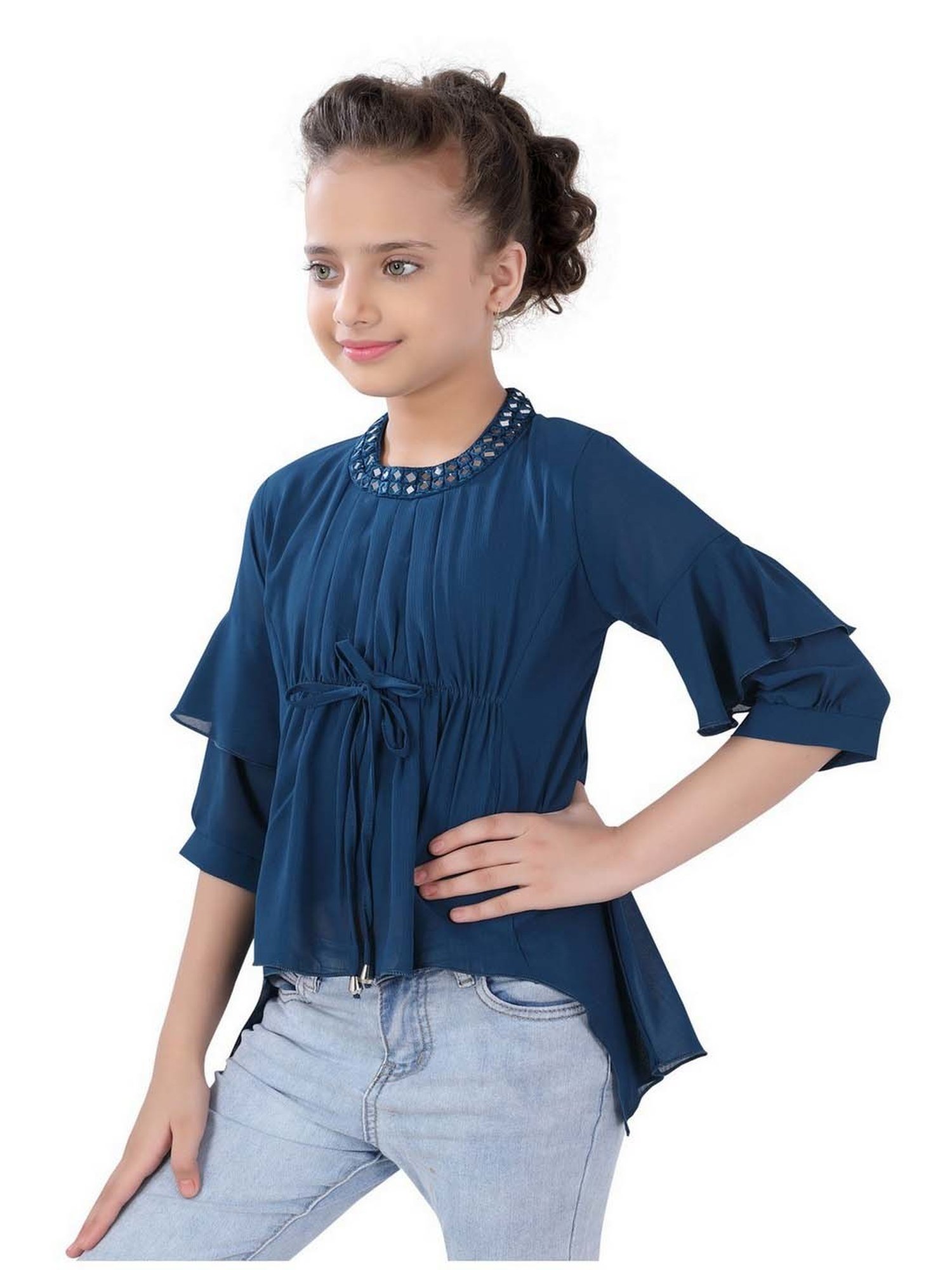 poplins Kids Blue Cotton Regular Fit Top