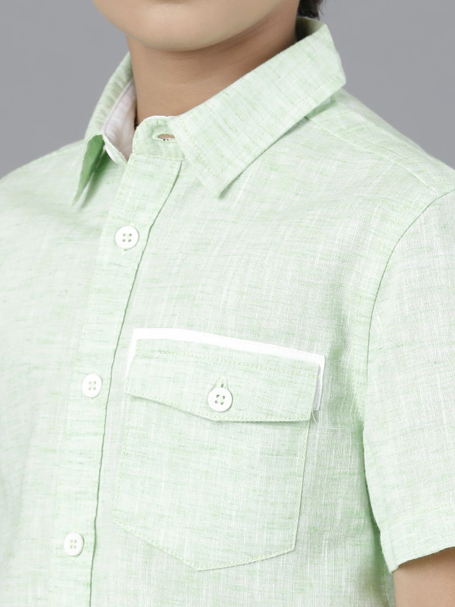 Under Fourteen Only Kids Green Cotton Self Shirt