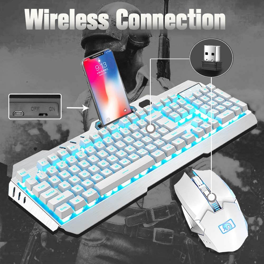 Wireless Gaming Keyboard And Mouse Set, Rechargable Backlit Mechanical Feel Waterproof Metal Panel Keyboard Mouse for Laptop PC Gamer
