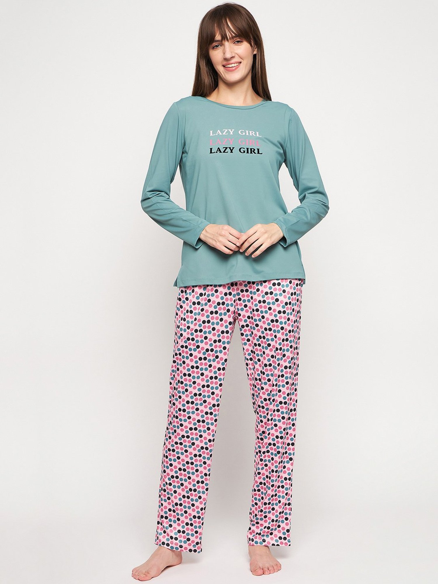 MADAME M Secret Green Graphic Print T-Shirt With Pyjamas