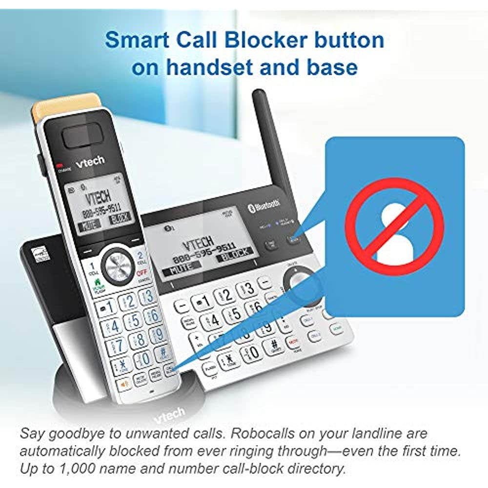 VTech IS8151-5 Super Long Range 5 Handset DECT 6.0 Cordless Phone for Home with Answering Machine, 2300 ft Range, Call Blocking, Bluetooth, Headset Jack, Power Backup, Intercom, Expandable to 12 HS