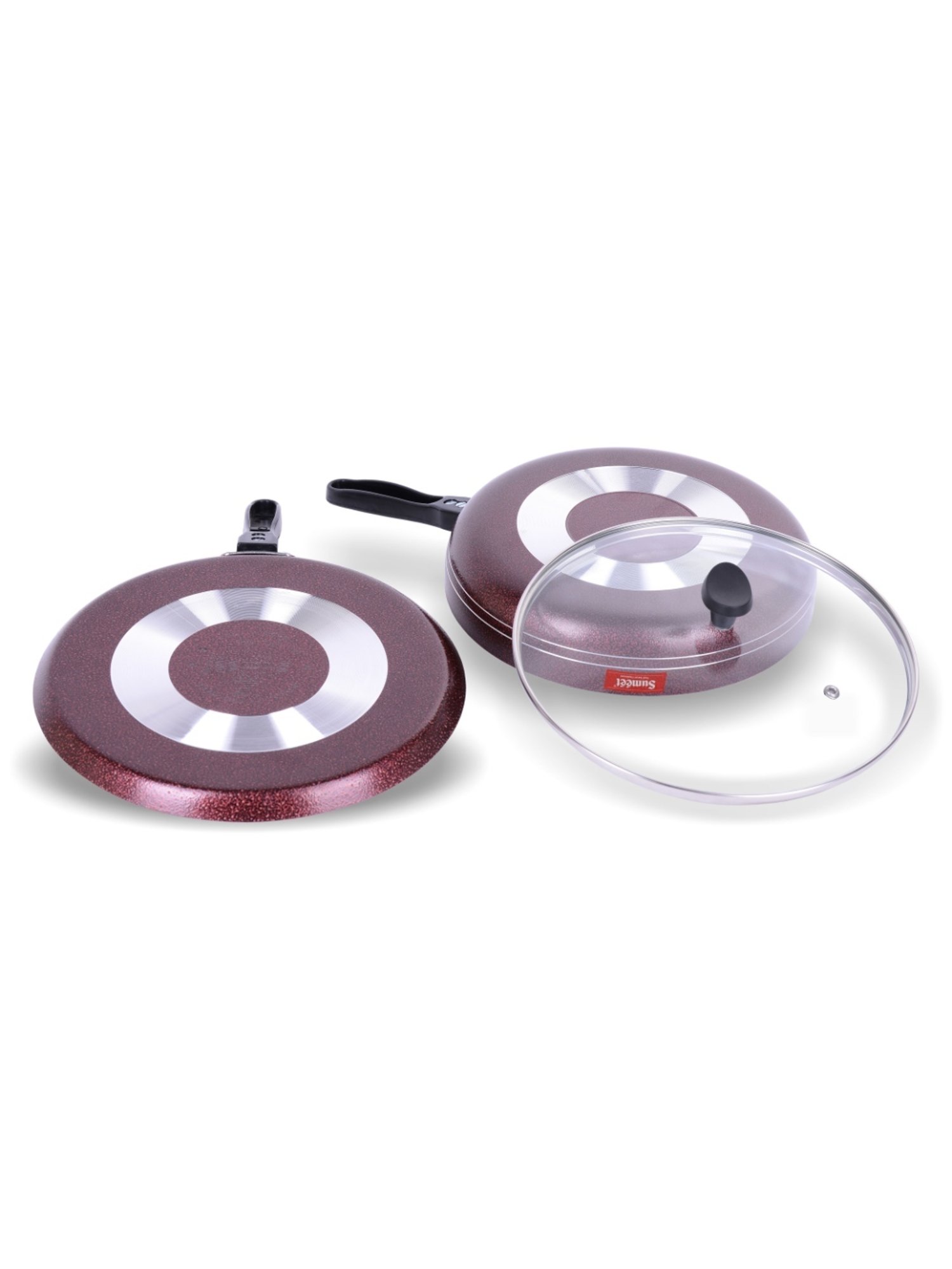 Sumeet Nonstick Granite Finish FAMOUS 2pc set (Dosa Tawa+Fry Pan With GlassLid-1.8Ltr-24cmDia)