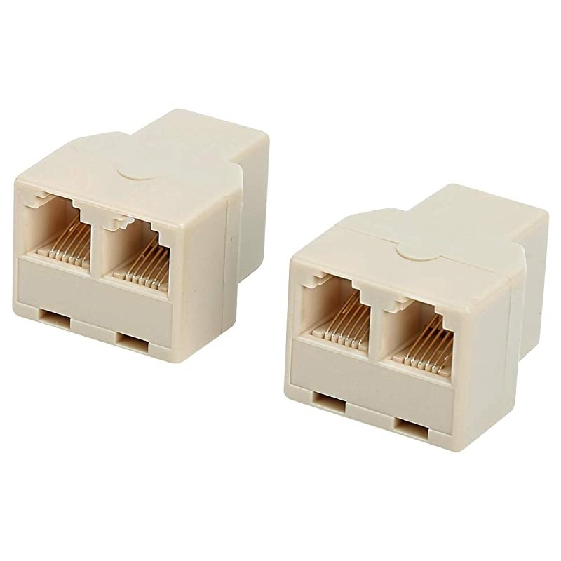 RJ12 6P6C 1 Female to 2 Female Telephone Line Splitters  Telephone Landline Cable Connector and SeparatorYellow2 Pack