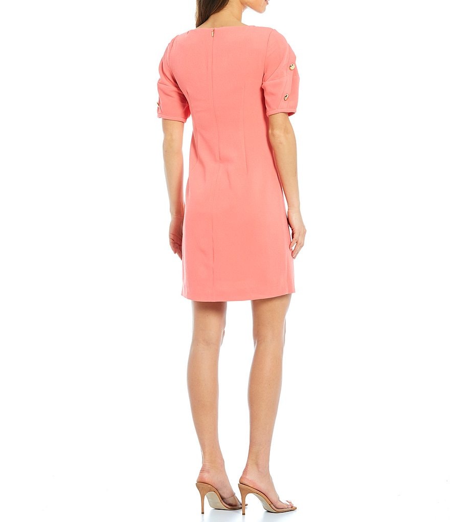 Trina Turk Lemonade V-Neck Puff Button Sleeve Detail Sheath Dress