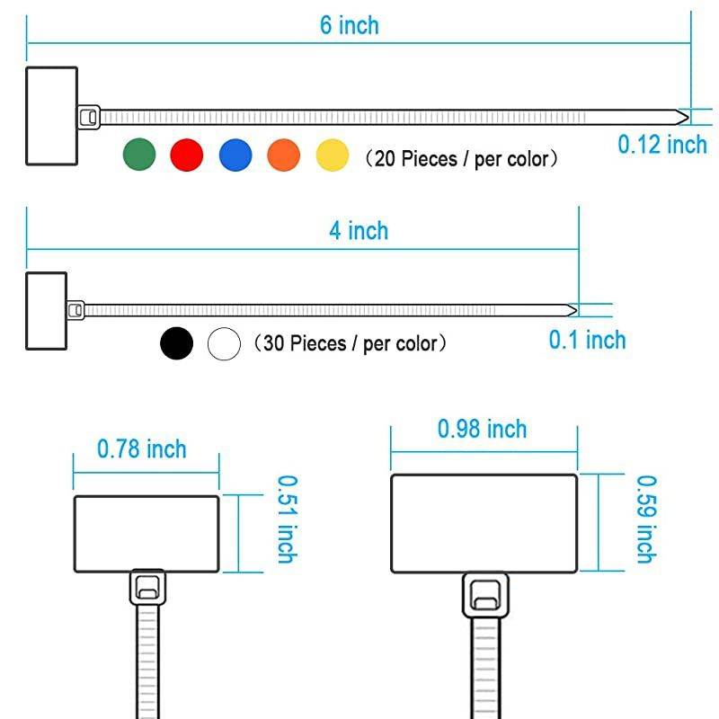 160 Pieces Zip Tie Tags Colorful Zip Tie Labels in 4/6 Inches Self Locking Cable Tie Marker with 288 Pcs White Labels and 3 Pcs Marker