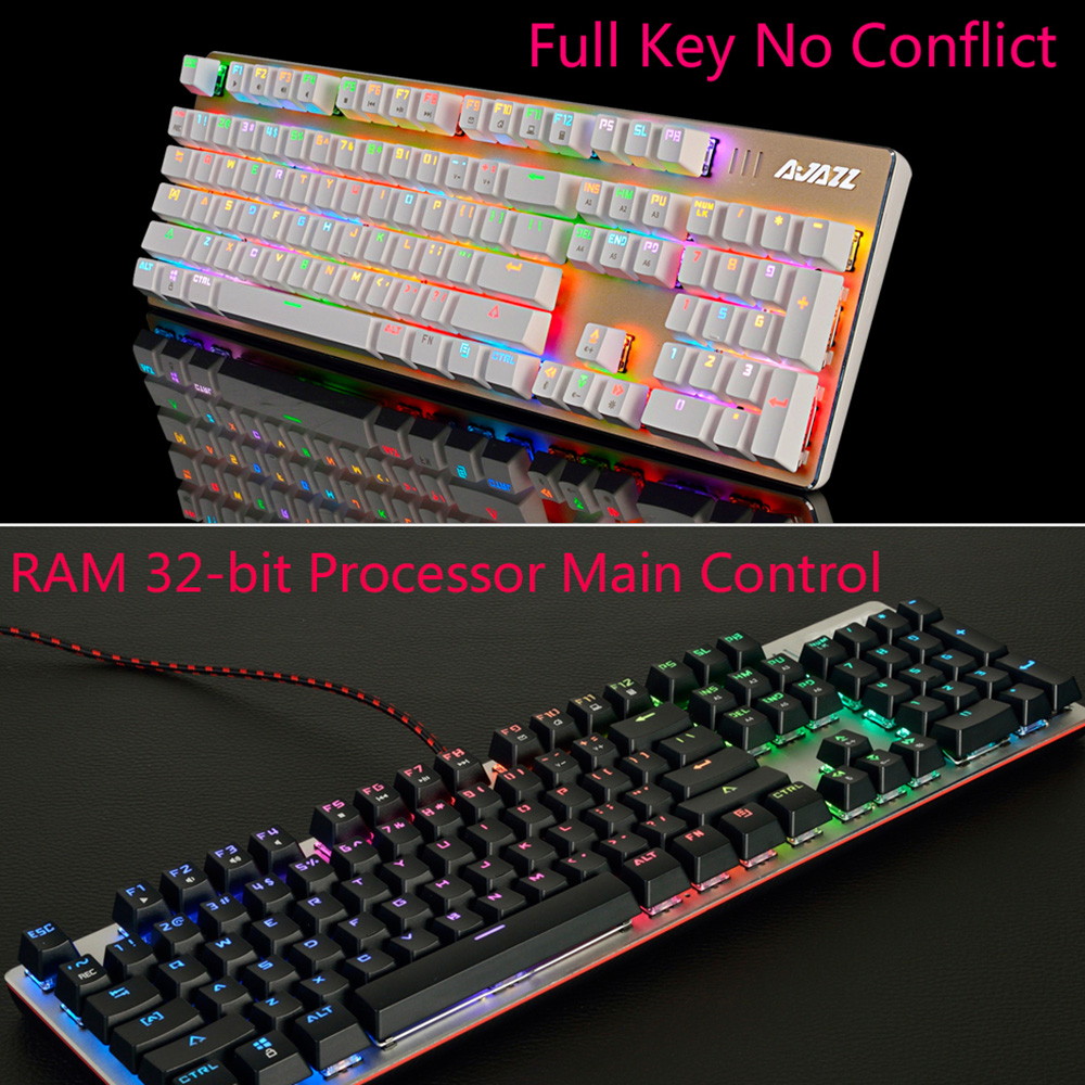 AJAZZ USB Mechanical Keyboard 104Keys RGB Lights Gaming Wired 2400DPI 7 Buttons Mouse for PC Notebook Laptop Desktop Overwatch