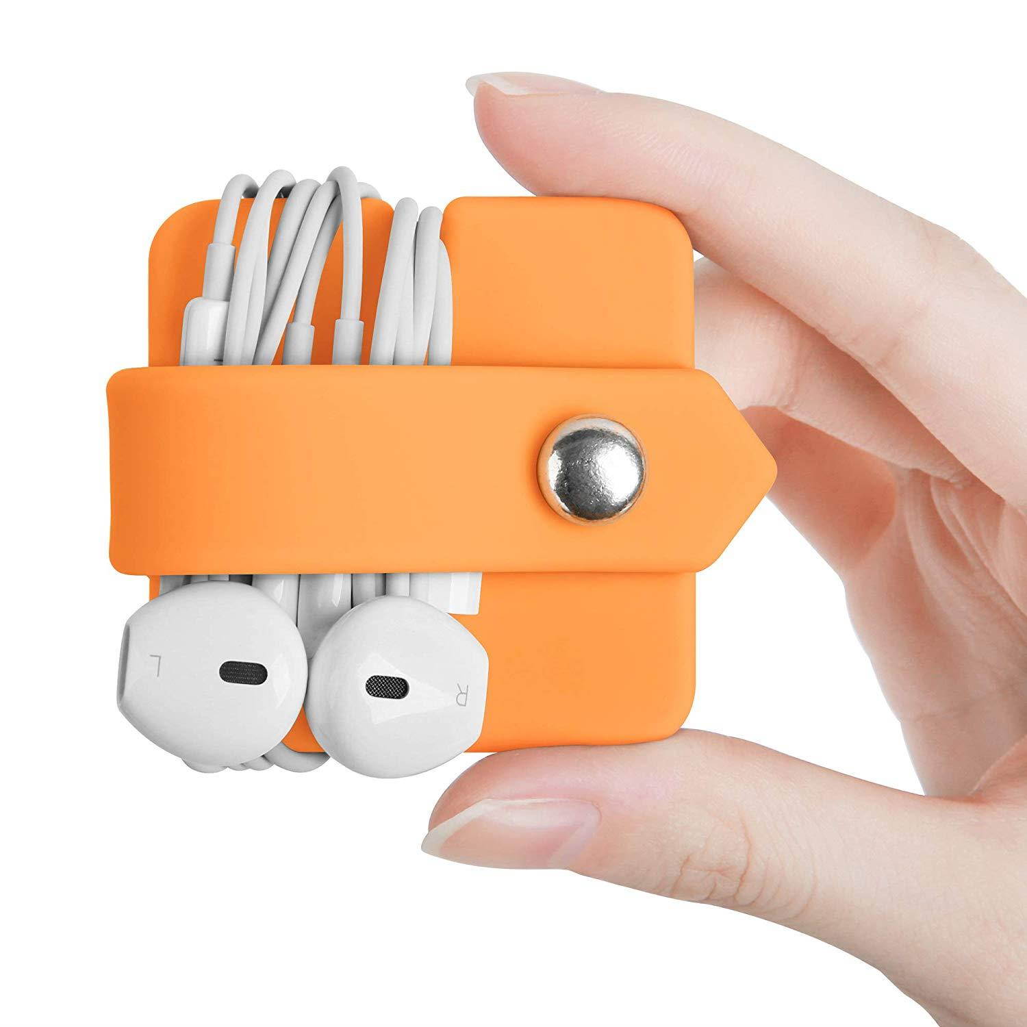 ELFRhino Earbuds Holder Tangle-Free Cord Organizer Earphone Organizer Headphone Headset Organizer Silicone Earbuds Wrap Winder Cord Manager Cable Winder Orange