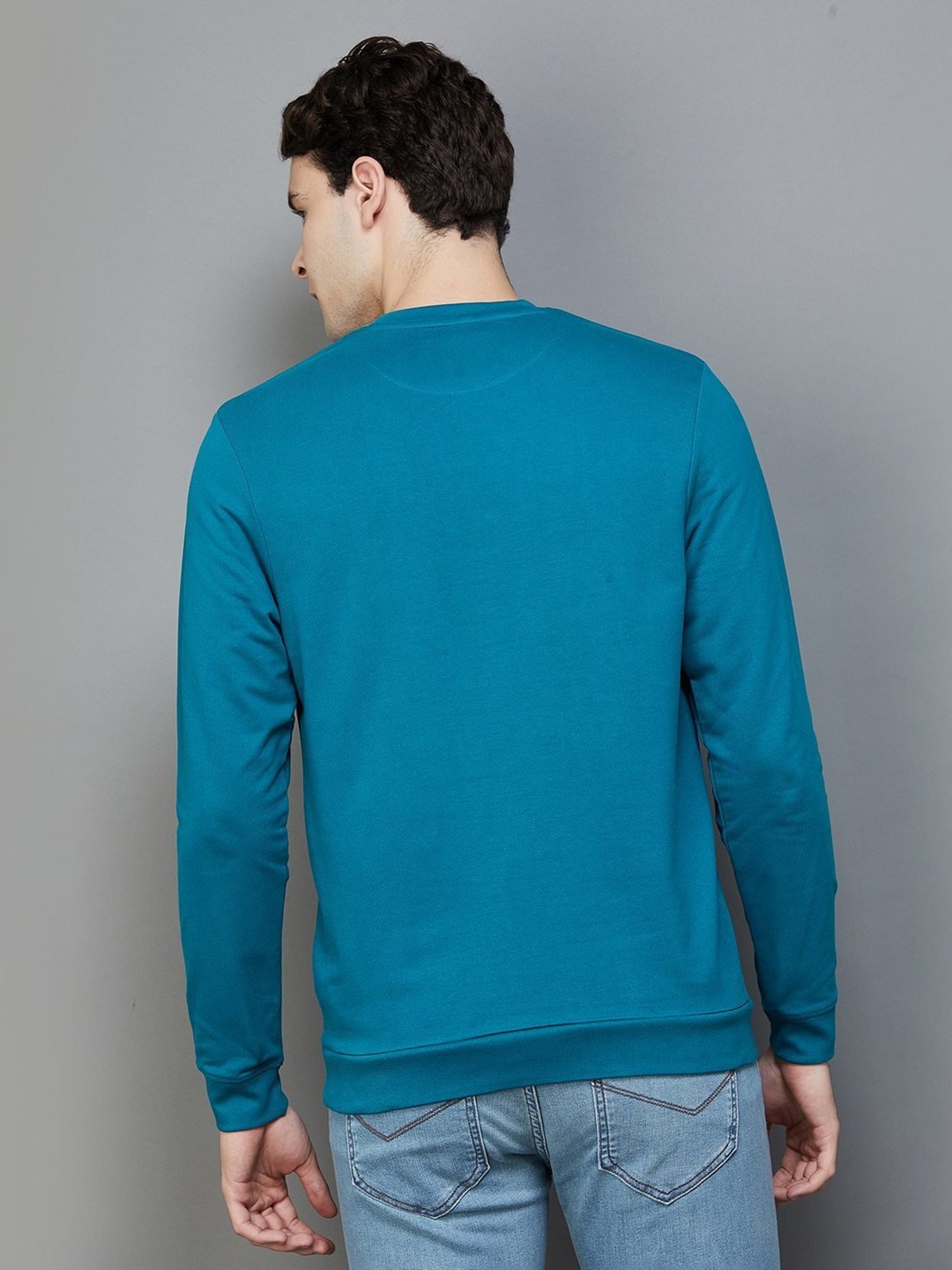 BOSSINI Teal Regular Fit Printed Sweatshirt