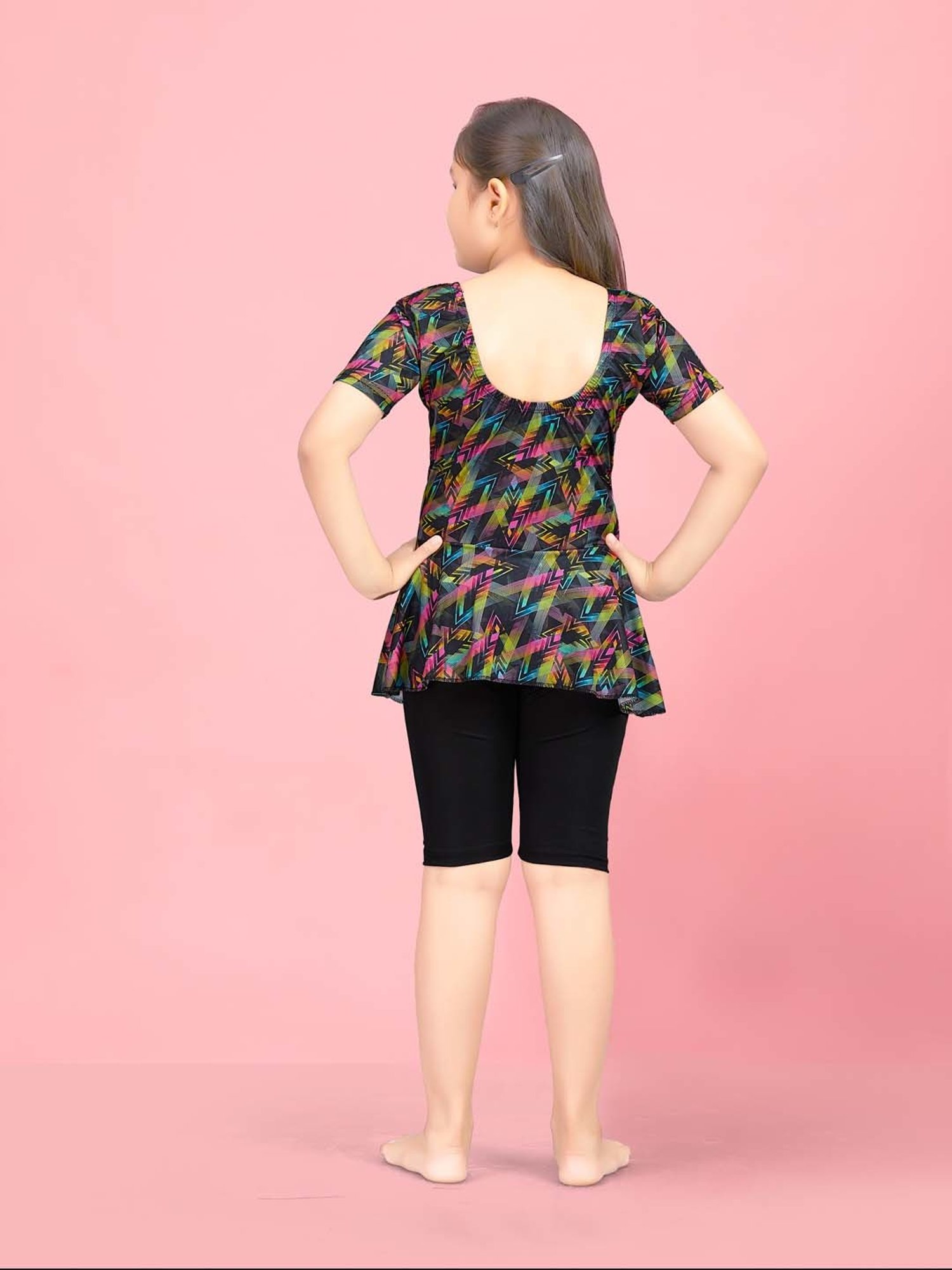 Aarika Kids Pink & Black Printed Swimming Top Set