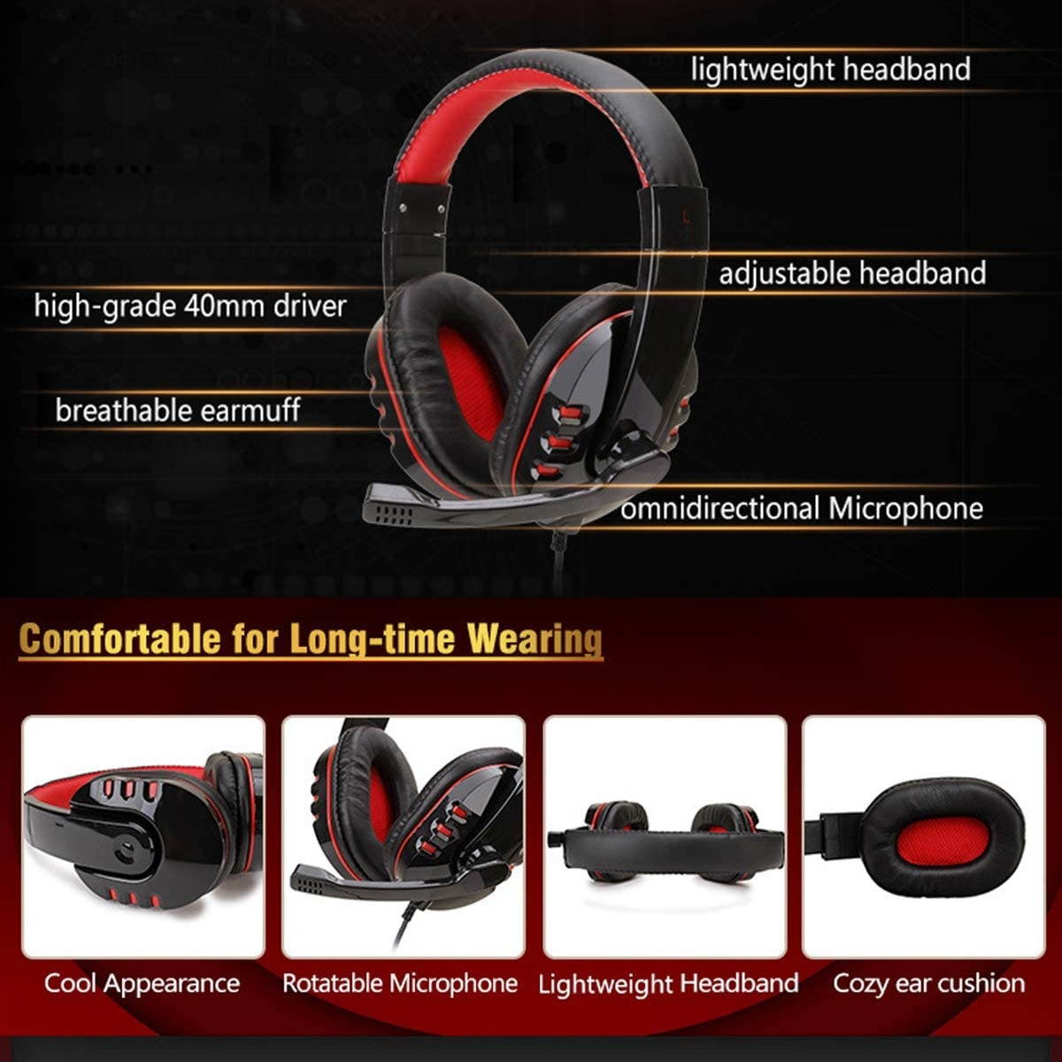 Queen.Y Gaming Headset Earphone Wired Headphone Stereo Surround with Mic Volume Control Compatible with PC, PS4, Xbox One Controller