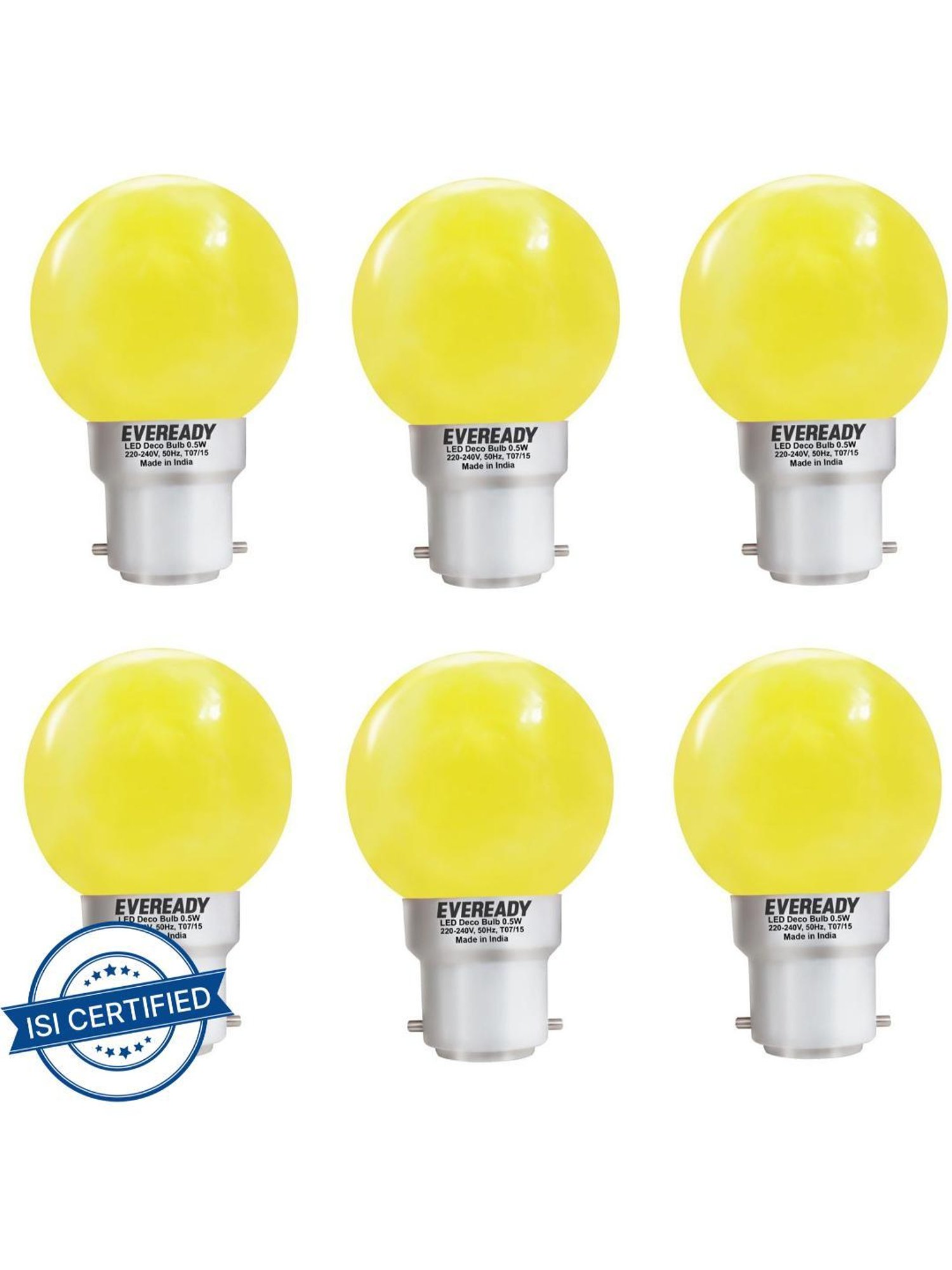 Eveready 0.5 W Standard B22 LED Bulb Pack of 6 (Yellow)