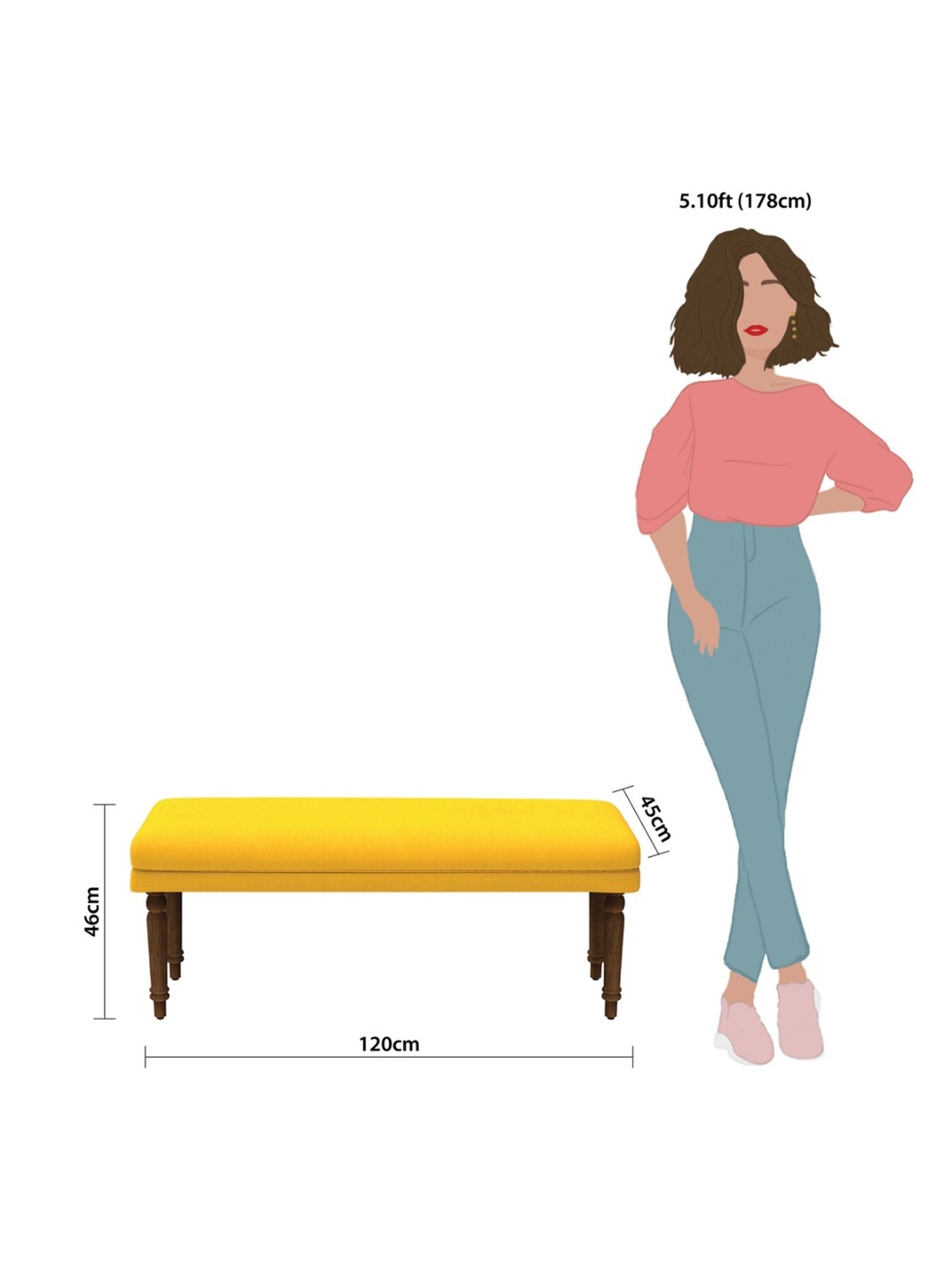 Chumbak Nawaab Sahara Solid Mustard Sheesham Wood Bench