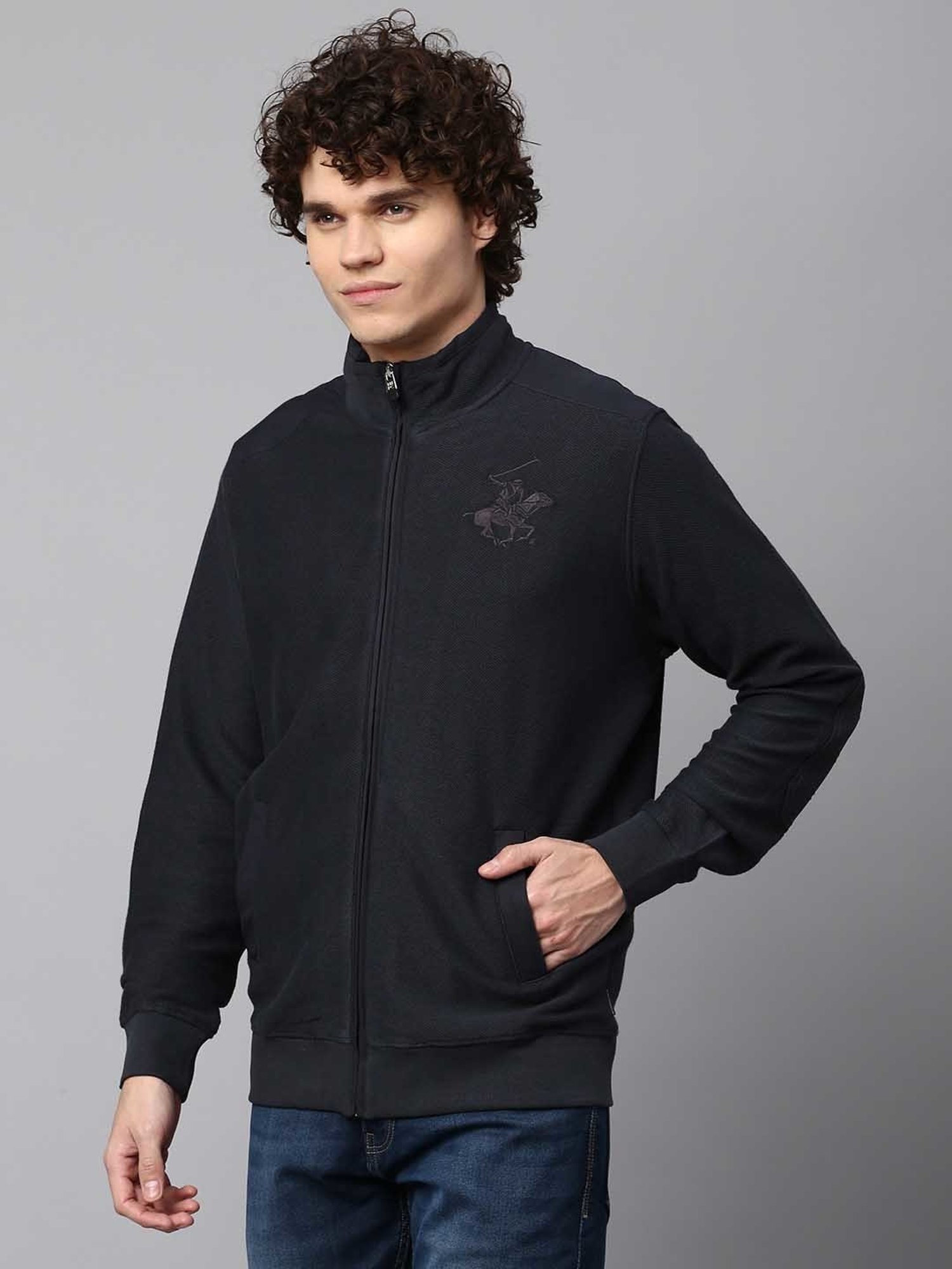 Beverly Hills Polo Club Black Regular Fit Logo Print Pure Cotton Sweatshirt