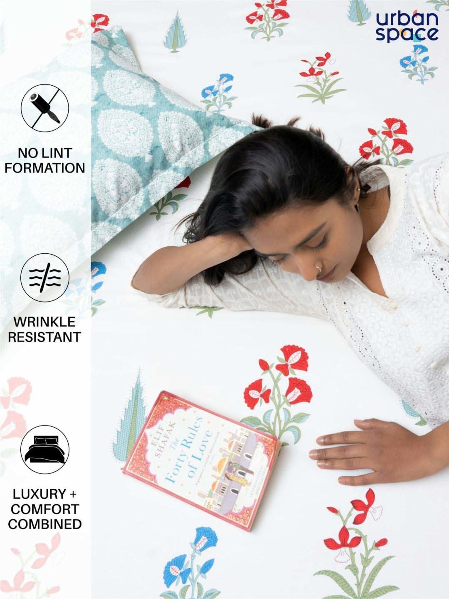 Urban Space Regal High Garden Red Cotton 220 TC King Bedsheet With Pillow Covers