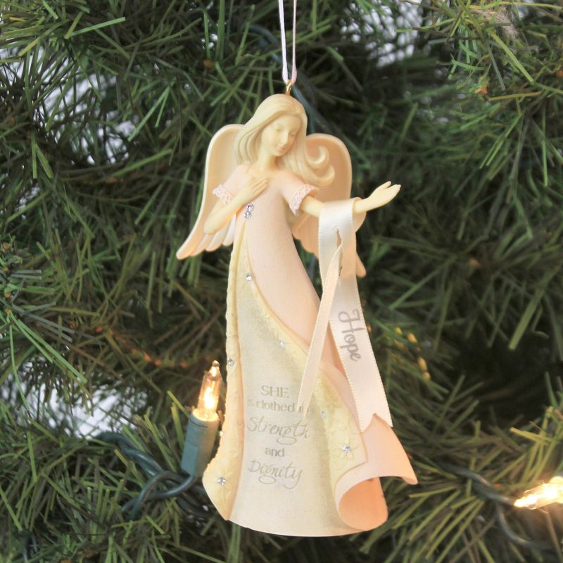 Foundations 4.5" Breast Cancer Ornament Strength Dignity  -  Tree Ornaments