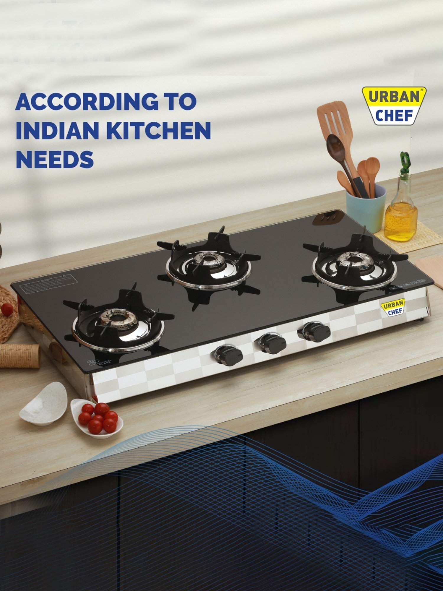 Urban Chef Gas Stove with 3 Burners ( Black )