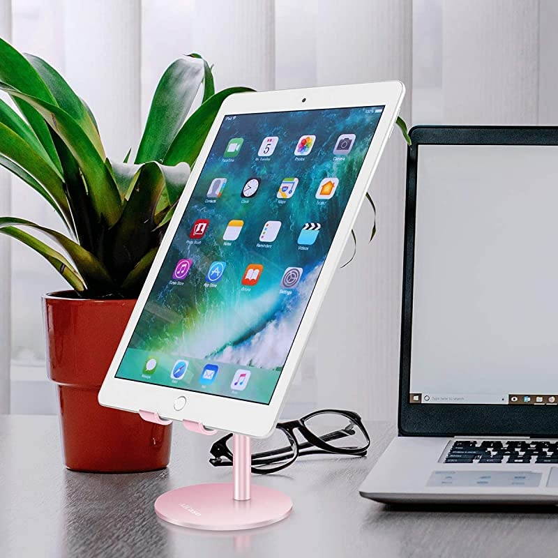 Adjustable Tablet/Phone Stand, Telescopic Adjustable iPad Stand Holder,Universal Multi Angle Aluminum Stand Compatible with Smart Cell Phone/Tablet/iPad(4-13 inch), Rose Gold