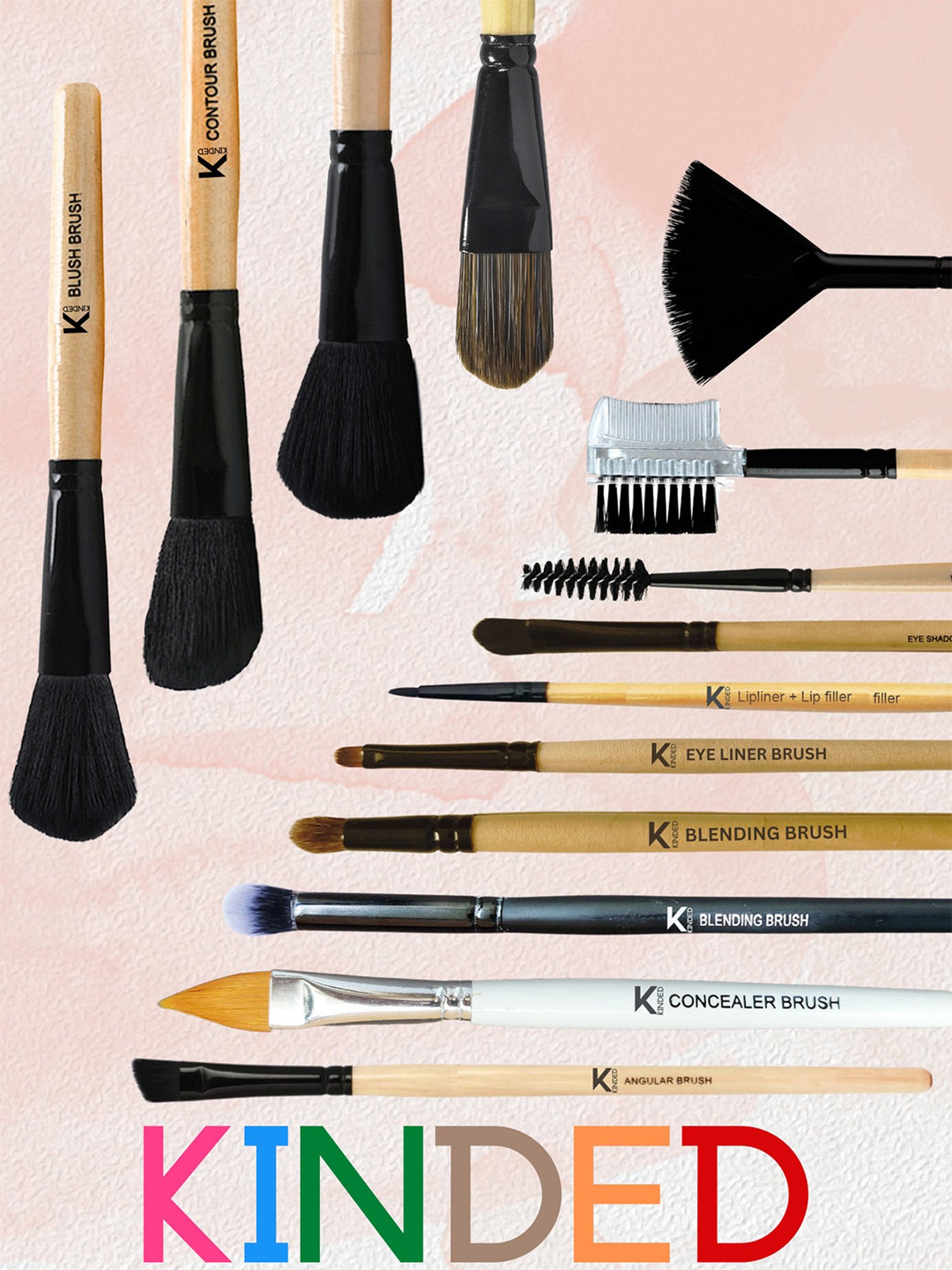 KINDED Fan Makeup Brush with Natural Wooden Handle