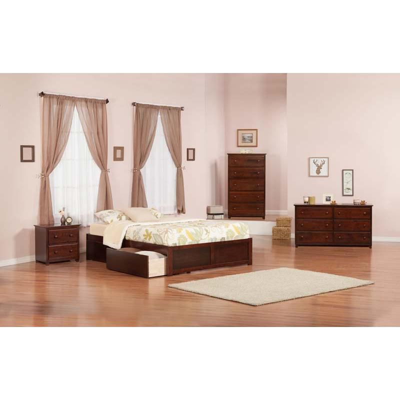Concord King Flat Panel Foot Board w/ 2 Urban Bed Drawers Antique Walnuts - Atlantic Furniture