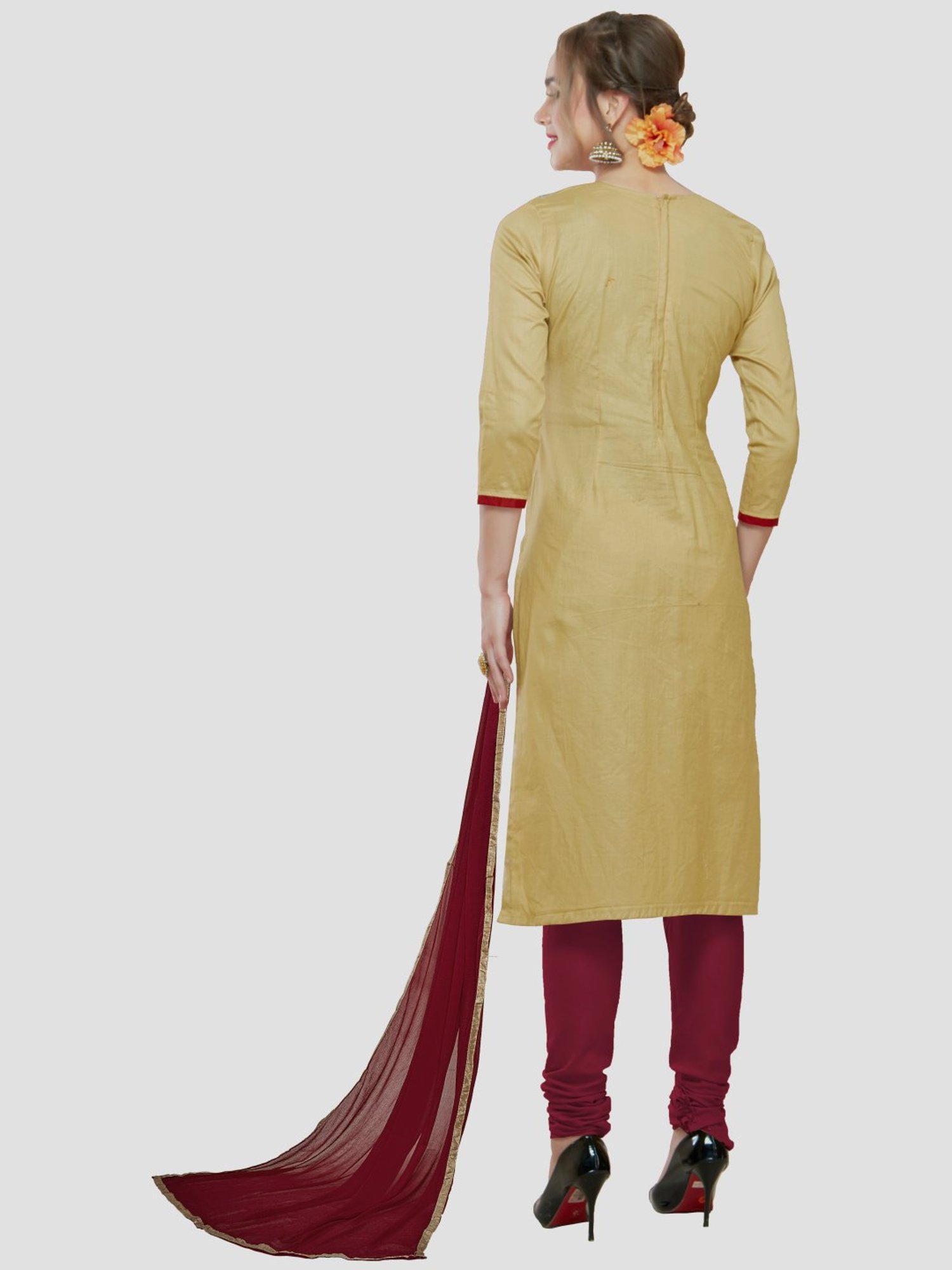 Saree Mall Beige & Maroon Embroidered Dress Material