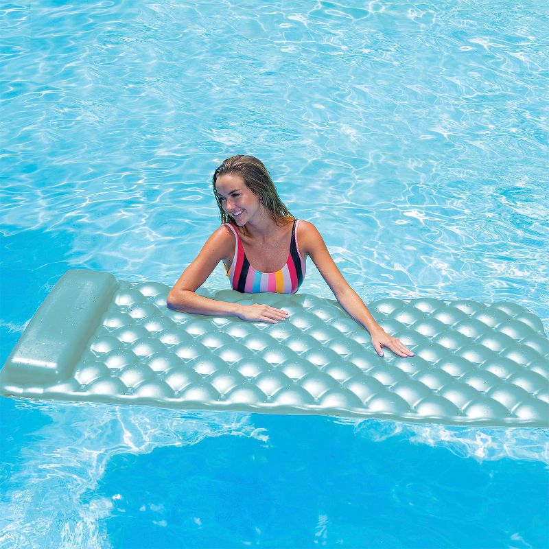 Kelsyus 72 Inch Laguna Lounger Portable Roll Up Foam Floating Mat with Built In Oversized Pillow for Swimming Pool, Lake, Beach, Aqua