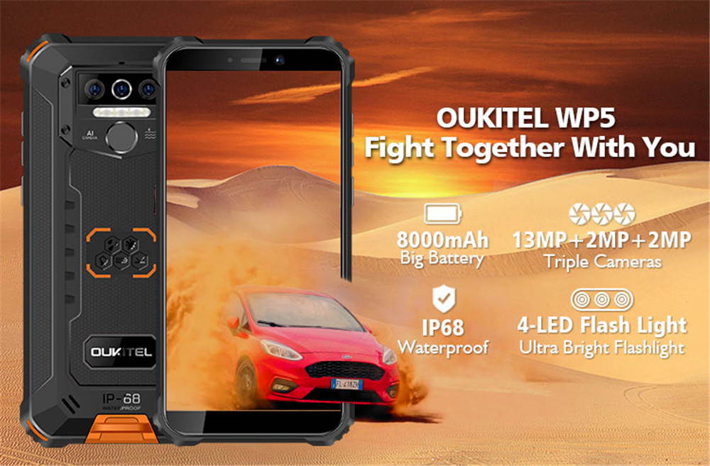 OUKITEL WP5 4G Rugged SmartPhone Quad Core 4GB 32GB 8000mAh Mobile Phone 5.5 Inch Waterproof MT6761 Triple Camera Phone