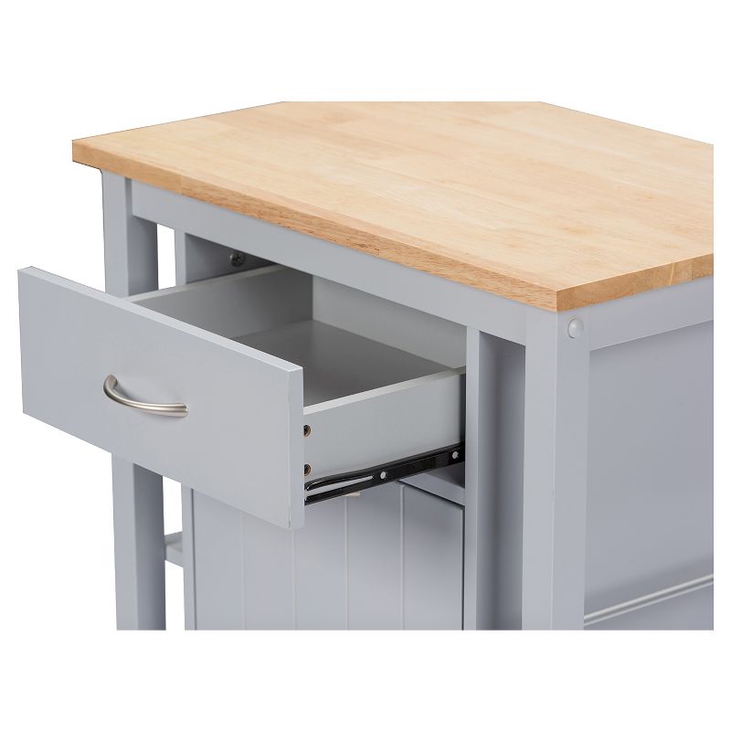 Yonkers Contemporary Kitchen Cart With Wood Top - Light Gray - Baxton Studio