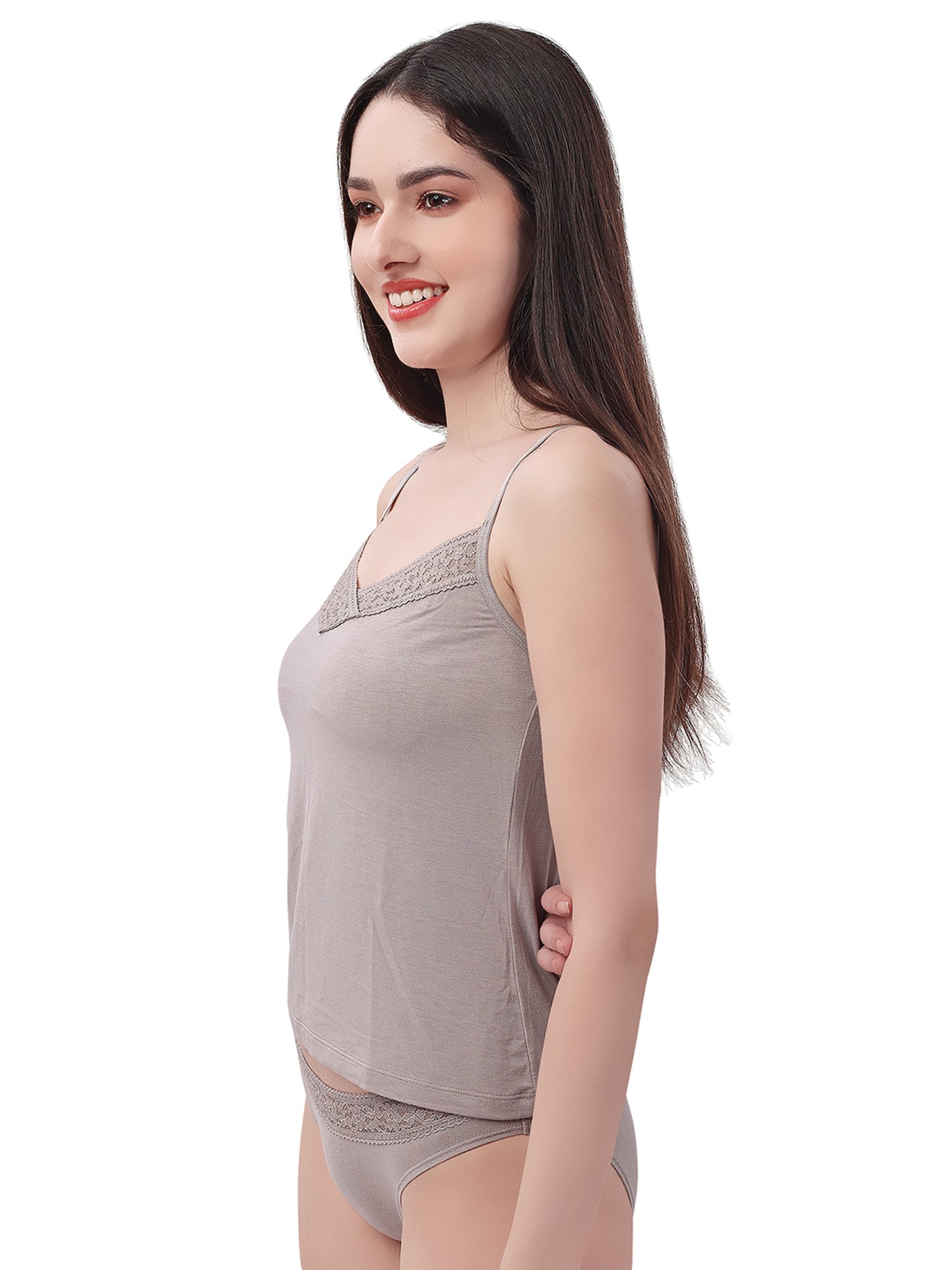 Soie Grey Self Design Camisole