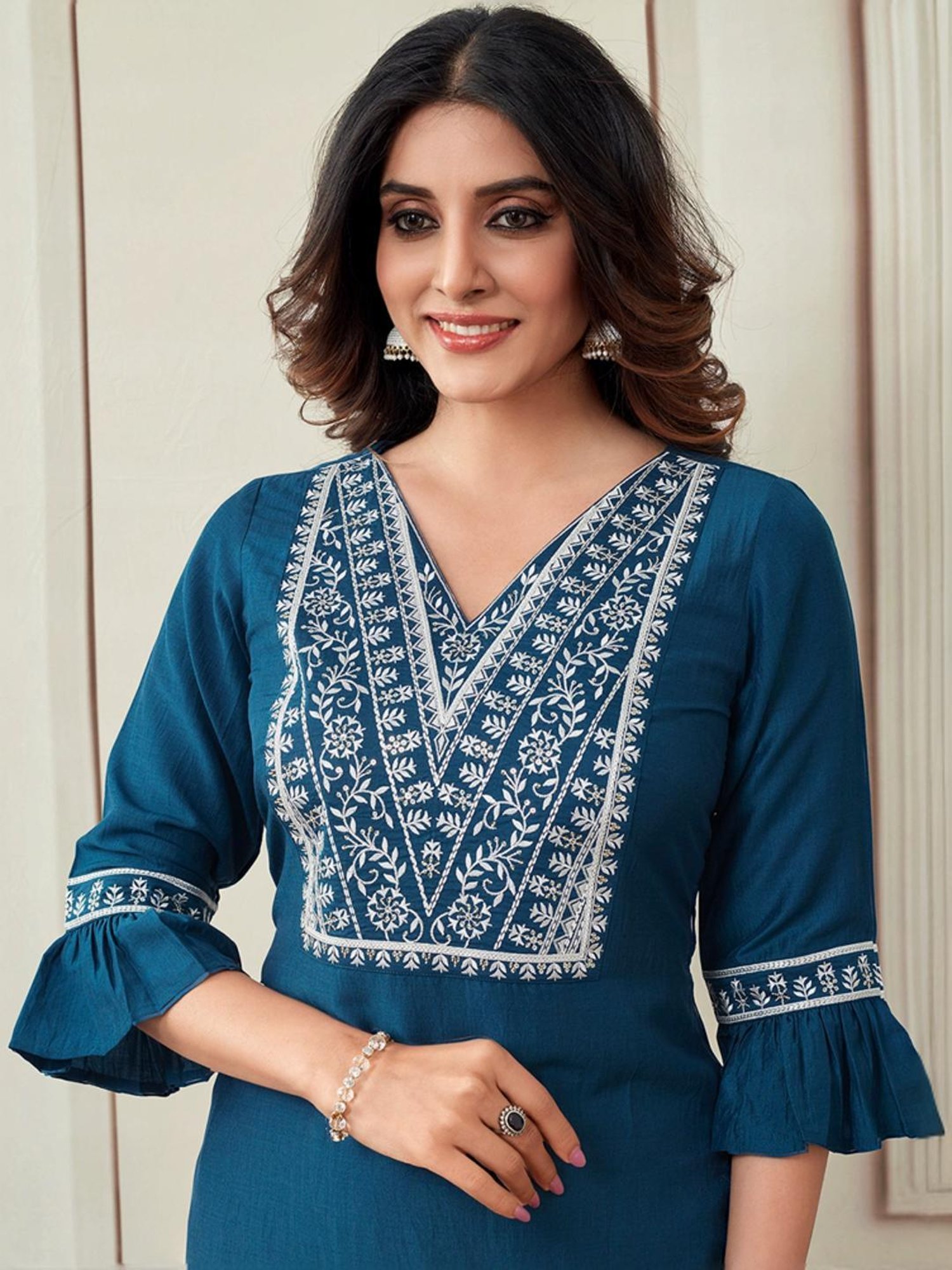 Skylee Blue Embroidered Kurta Pant Set With Dupatta