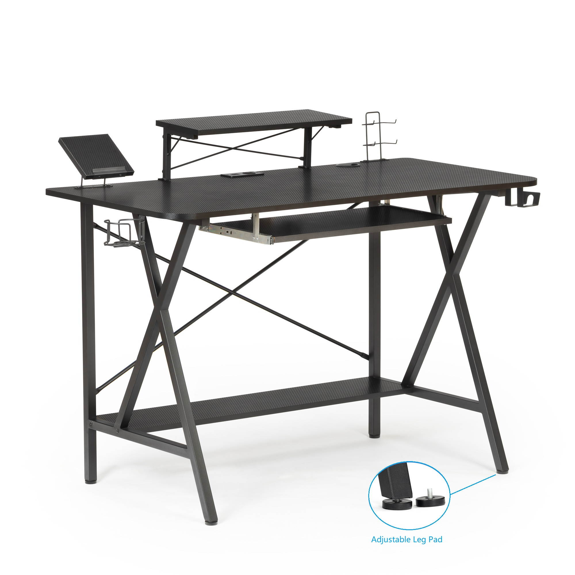 47" Gaming Desk, SEGMART PC Computer Desk, Home Office Desk with Cup Holder & Headphone Hook, PC E-Sports Gaming Workstation Gamer Tables Writing Table with PC Stand Shelf Keyboard Stand, Black, R029