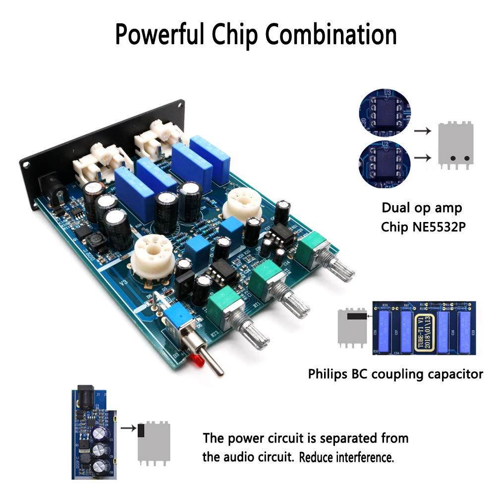 Dilvpoetry TUBE-6J1 Mini Vacuum Tube Amplifier HiFi Audio Tube Preamplifier Preamp NE5532P Chips Desktop Amp(Silver)