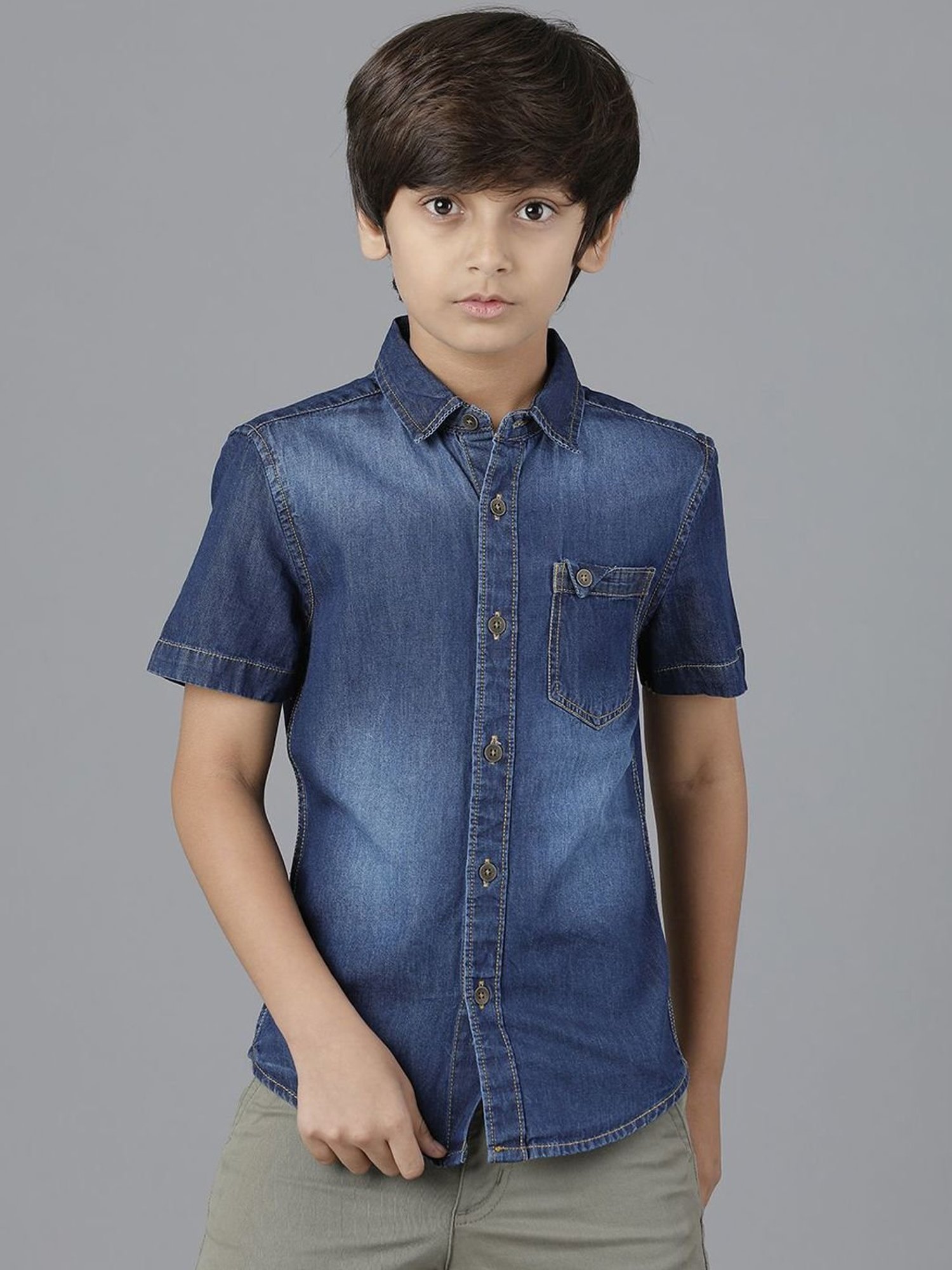 Under Fourteen Only Kids Navy Cotton Regular Fit Shirt
