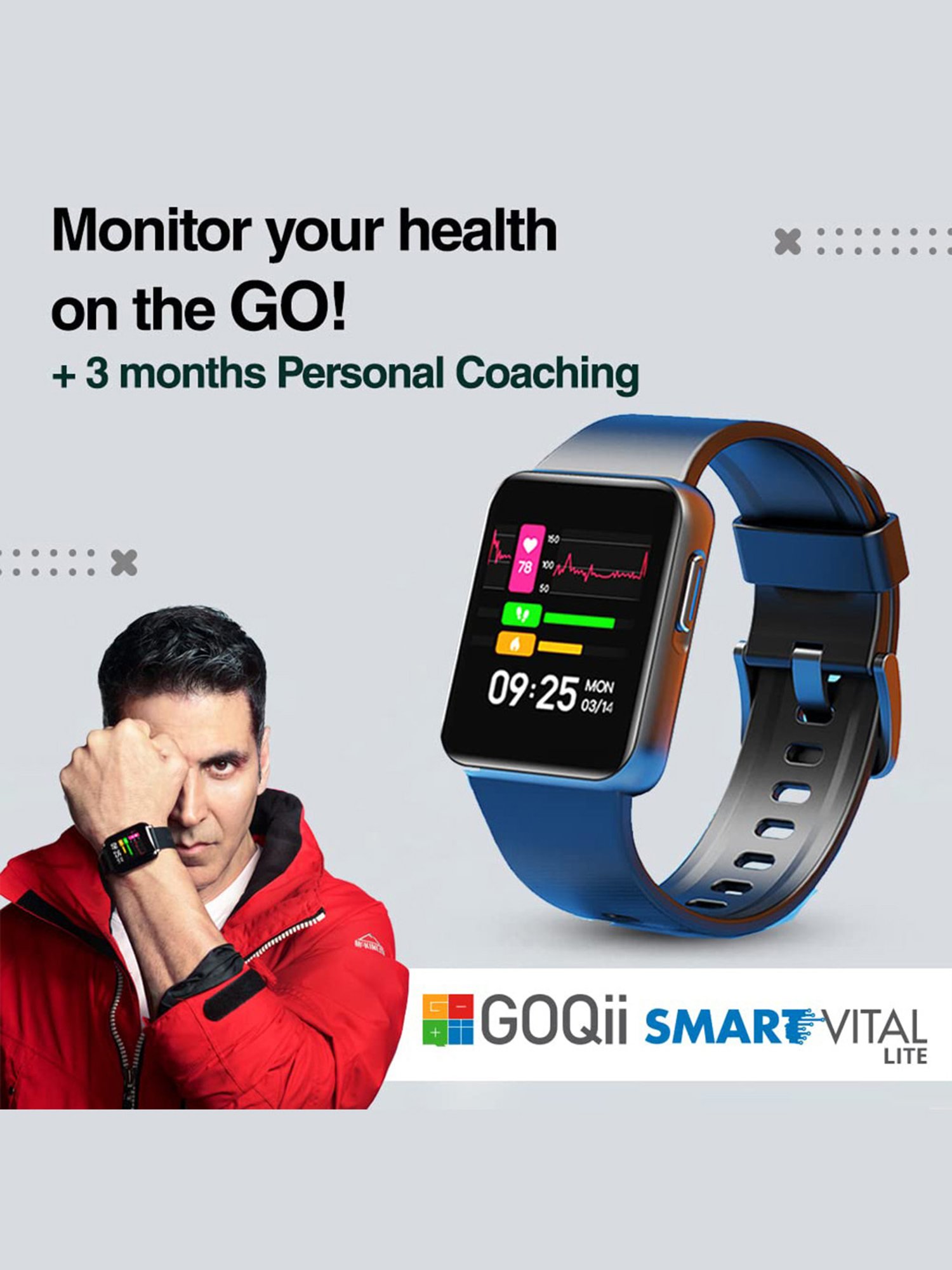 GOQii Smart Vital Lite 1.4 inch Smart Touch HD with 3 Months Health Coaching Smartwatch (Black)