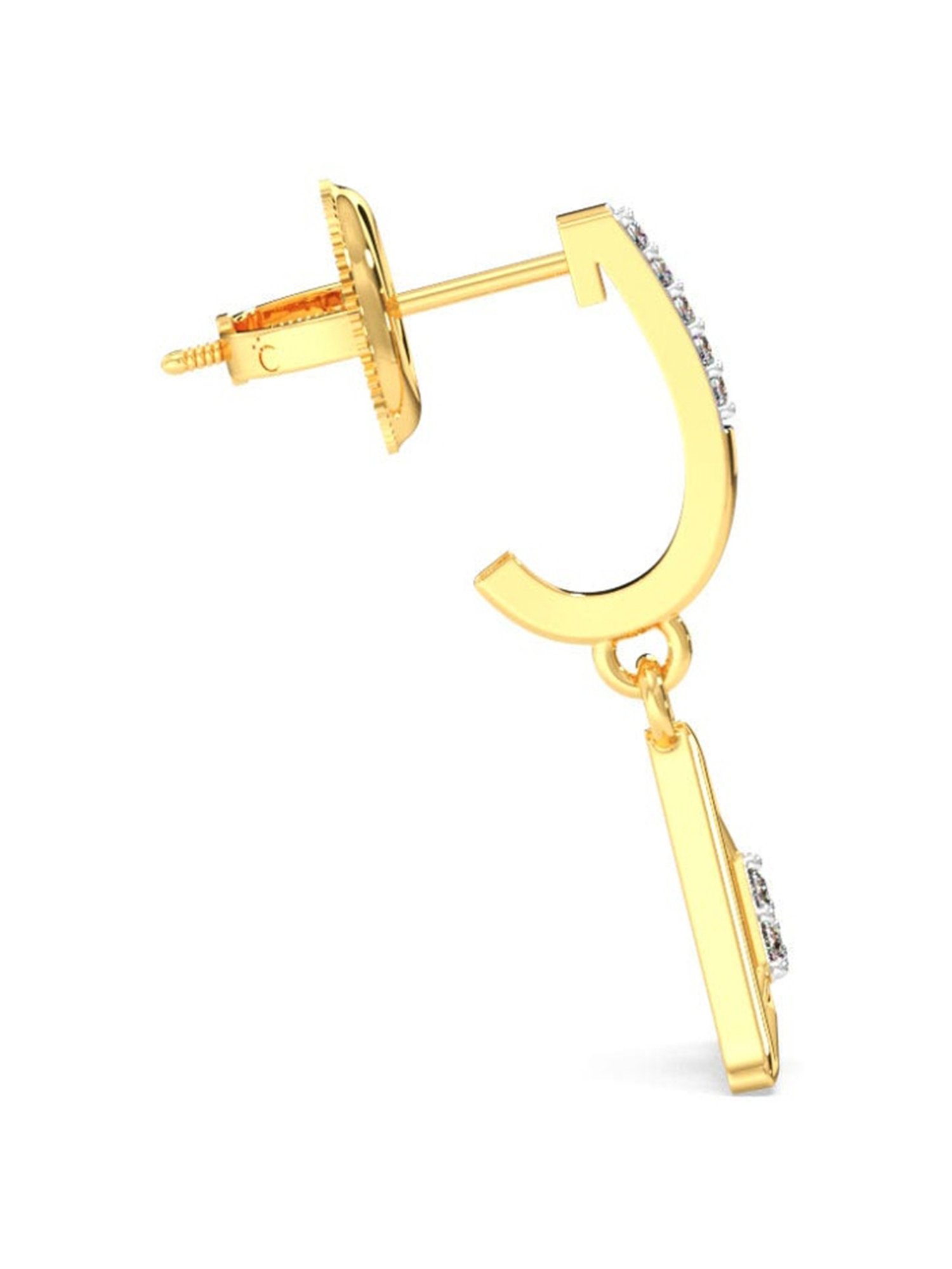 Candere by Kalyan Jewellers Peacock Collection 18k Yellow Gold Diamond Drop Earrings for Women